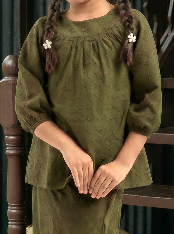 Kurung Cahaya Kids in Dark Olive