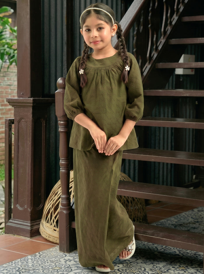 Kurung Cahaya Kids in Dark Olive