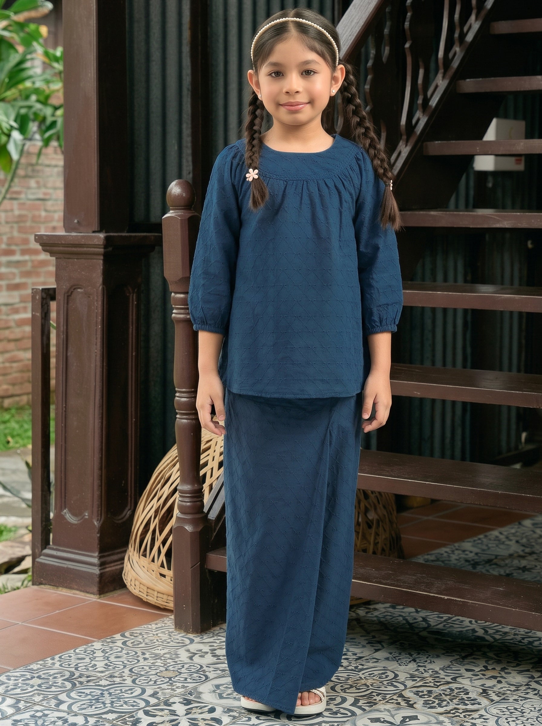 Kurung Cahaya Kids in Teal Blue