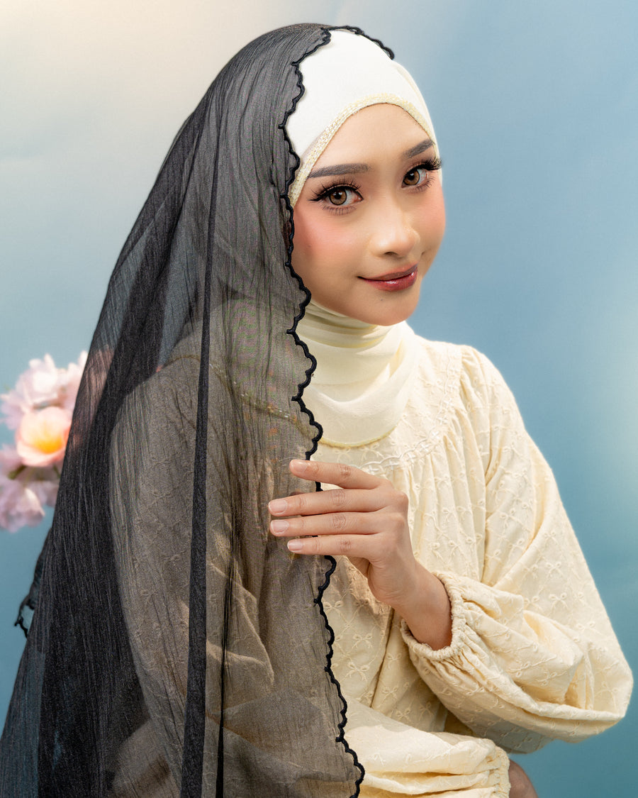 Shawl 79 Veloura Organza EMB Plain in Black