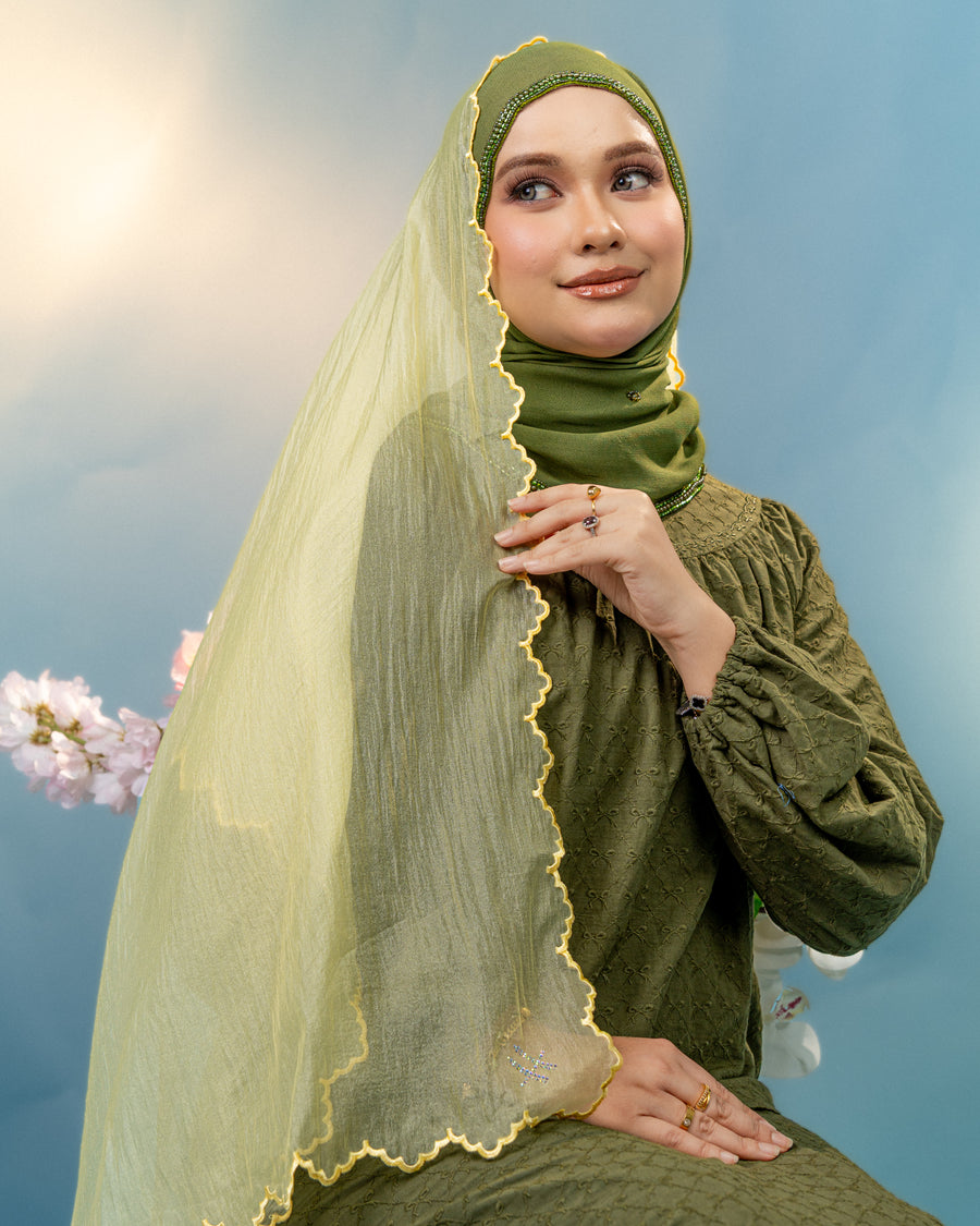 Shawl 79 Veloura Organza EMB Plain in Apple Green