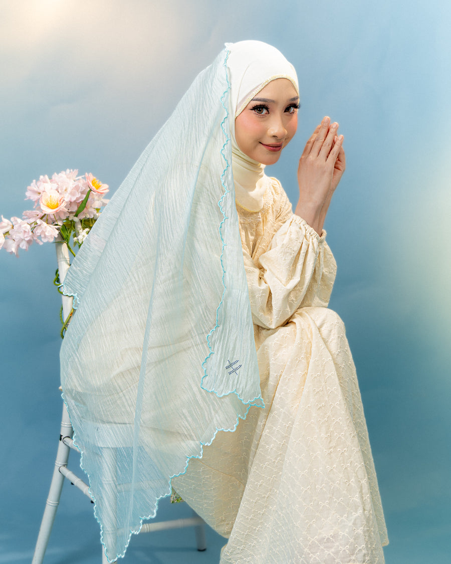 Shawl 79 Veloura Organza EMB Plain in Whisper Blue