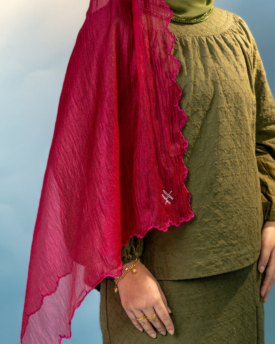 Shawl 79 Veloura Organza EMB Plain in Maroon