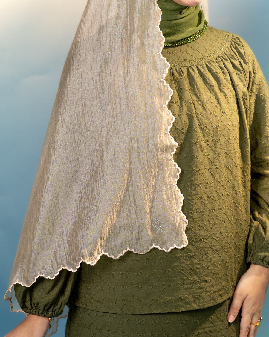 Shawl 79 Veloura Organza EMB Plain in Khaki