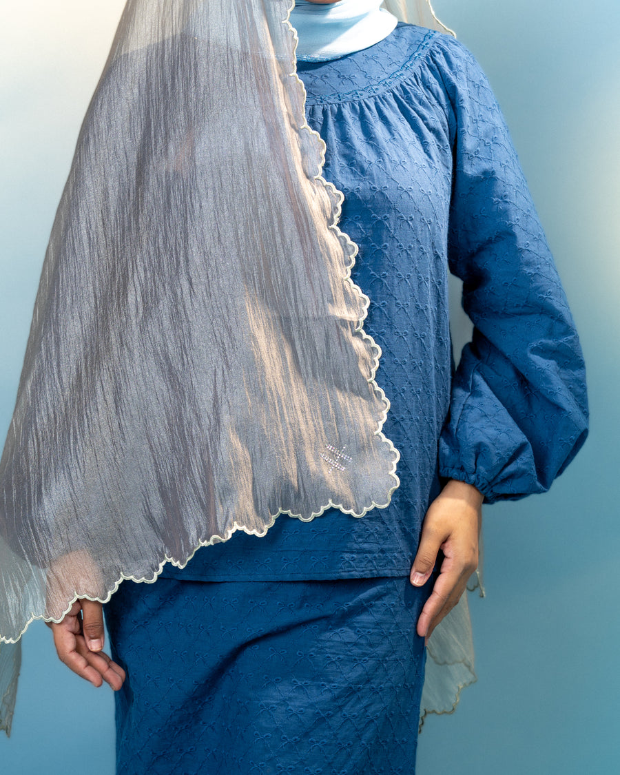 Shawl 79 Veloura Organza EMB Plain in Dark Grey