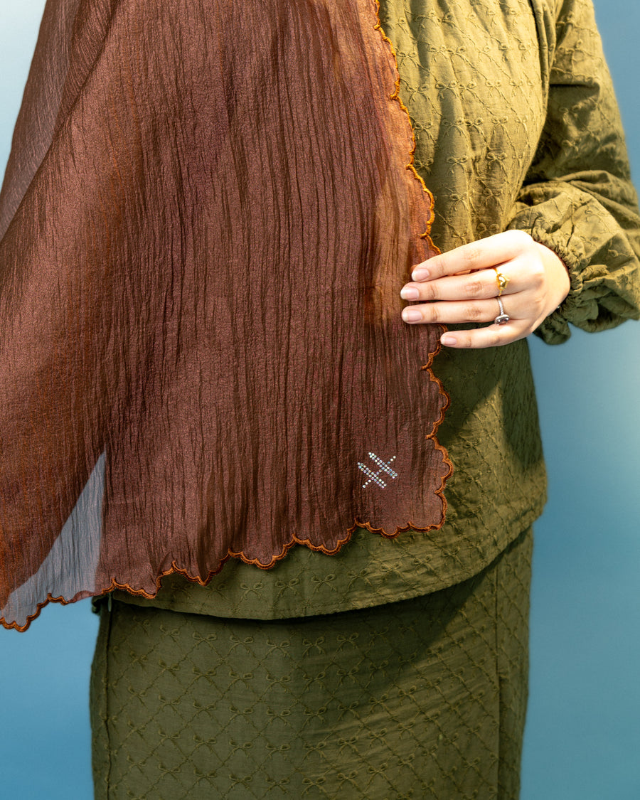 Shawl 79 Veloura Organza EMB Plain in Rich Brown