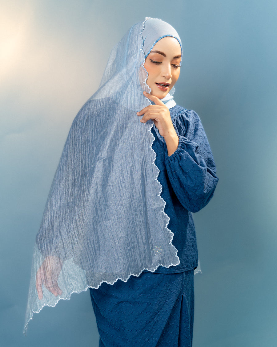 Shawl 79 Veloura Organza EMB Plain in Soft Blue