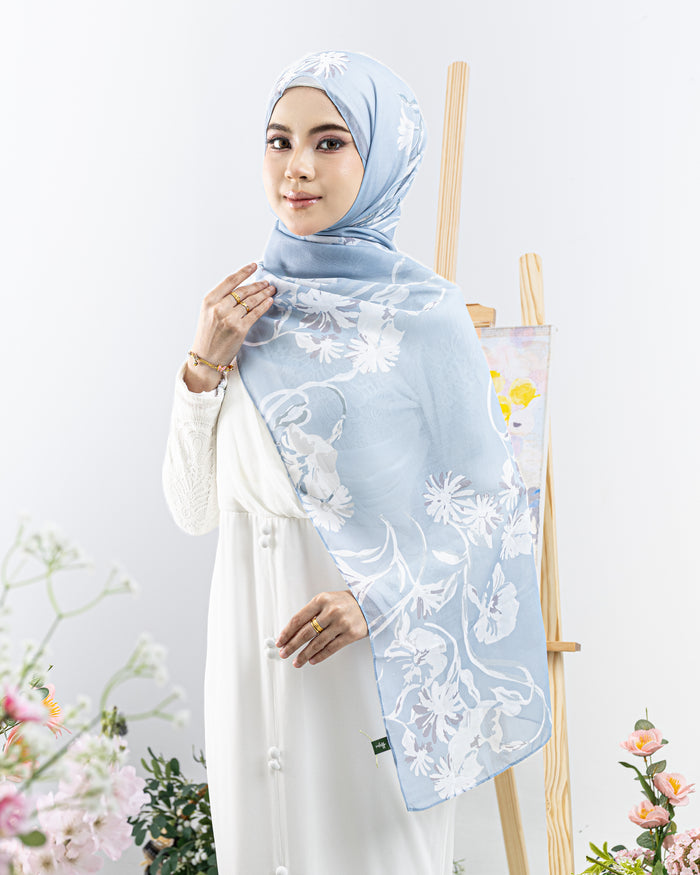 Shawl Amani Printed in Blue Fog
