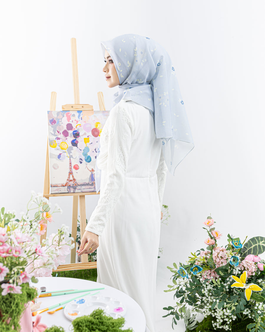 Bawal Salomie Printed in Blue Fog