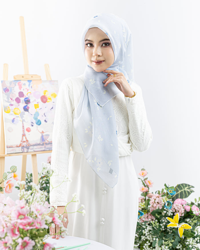 Bawal Salomie Printed in Blue Fog